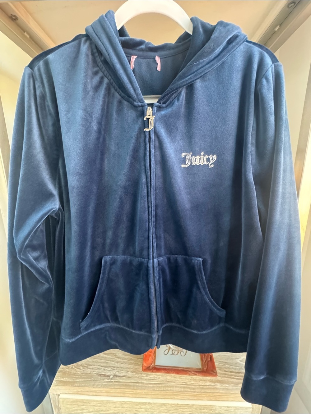 Juicy Couture Womens Navy Velour Hoodie Jacket